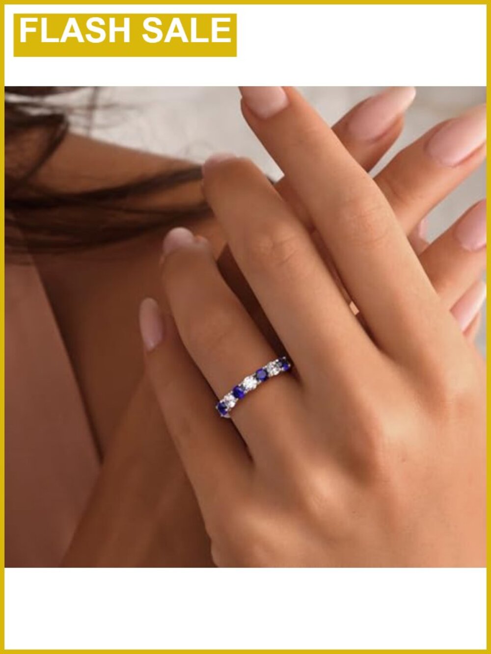 Sterling Silver Rhodium Plated Half Eternity Band Stackable Wedding Ring - Picture 4 of 6